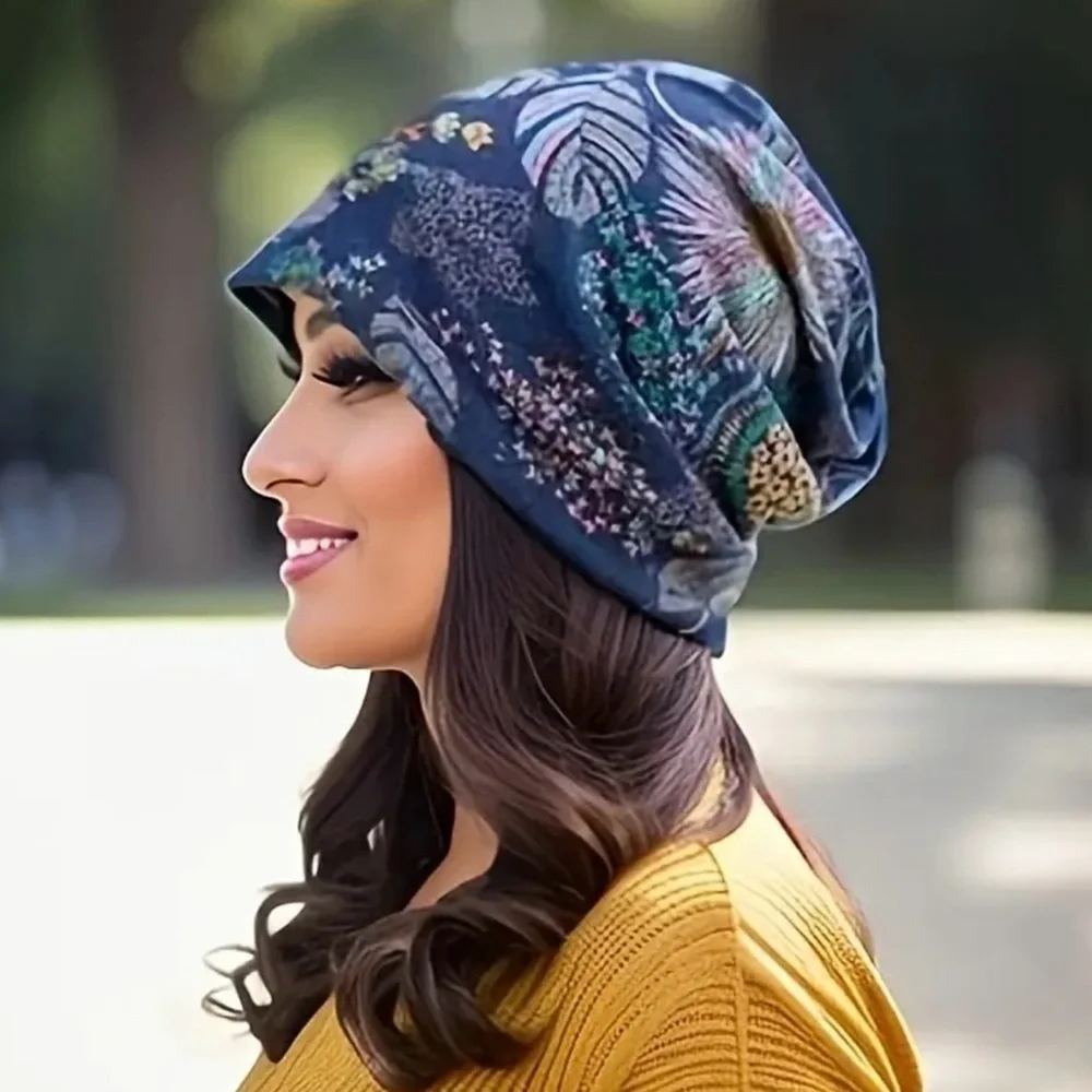 Bohemian Flower Print Versatile Slouchy Beanie or Scarf - Picture 3 of 5
